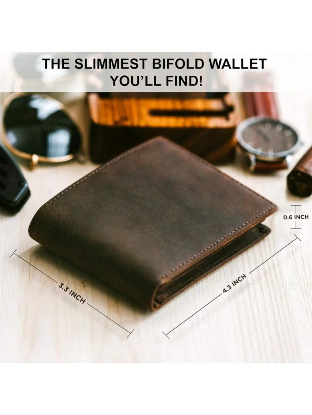 RFID Blocking Leather Wallet for Men | Slim Bifold with 8 Card Slots & 2 ID
